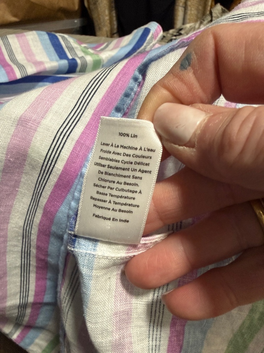 Talbots Stripe Linen Camp Shirt with Roll Tab Long Sleeve Size Large - Picture 11 of 12